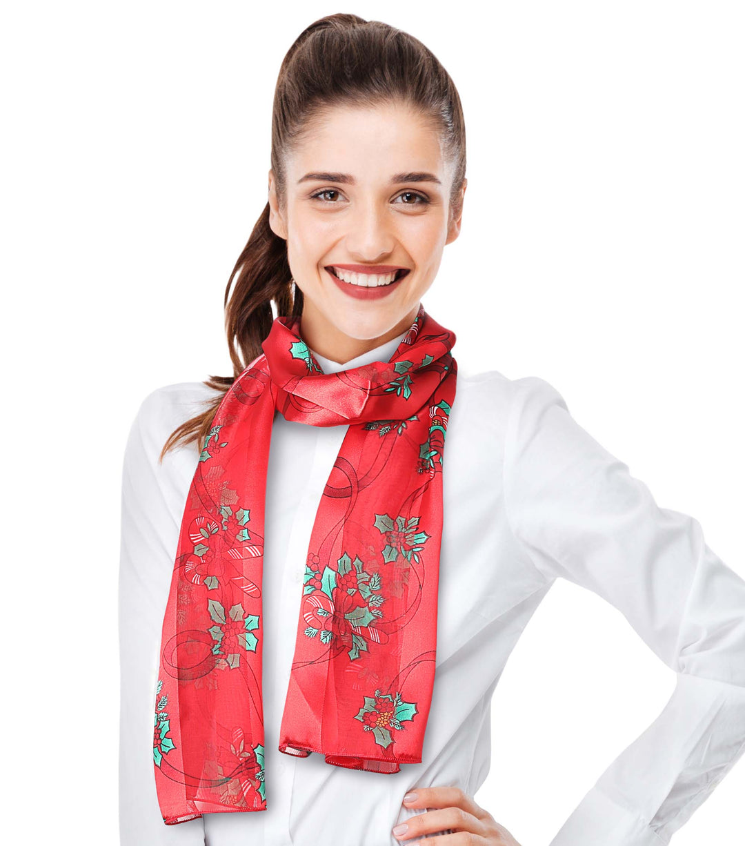CBC Crown Christmas Scarf – Snowflakes, Deer, Snowman – 13x60 Inches, Silk Feel, Multicolor